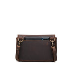 Magnetic Fold Over Bag Medium in Dark Coffee Brown, back view with a phone in the rear slip pocket