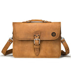 Fourteener Thin Leather Briefcase - Chicago Cubs in Tobacco, front view with embossed team logo and buckled flap