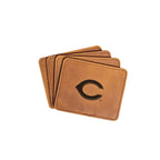 Cincinnati Reds Leather Coaster Set in Tobacco, four fanned coasters with embossed wishbone C logo
