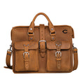 Flight Bag Leather Briefcase - Cincinnati Reds in Tobacco, front view with embossed team logo and buckled pockets