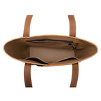 Concealed Carry Leather Tote in Tobacco, top-down view of the open interior with zippered and slip pockets