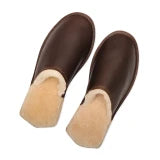 Pair of Women's Sheepskin Slippers in Dark Coffee Brown, top view