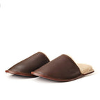 Pair of Women's Sheepskin Slippers in Dark Coffee Brown, side view