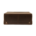 Leather Desk Box in Dark Coffee Brown, closed front view with corner rivets
