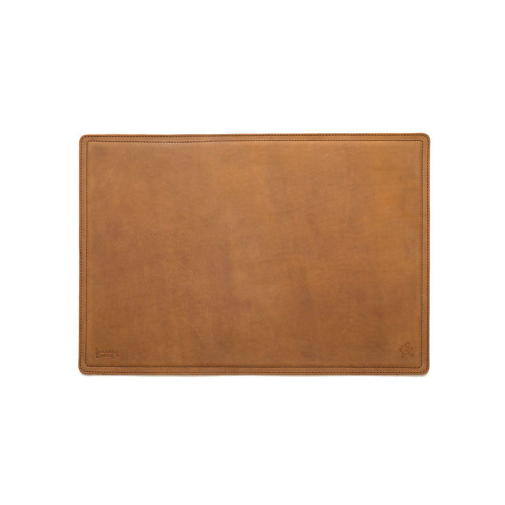 Leather Desk Pad New Design in Tobacco, empty top view