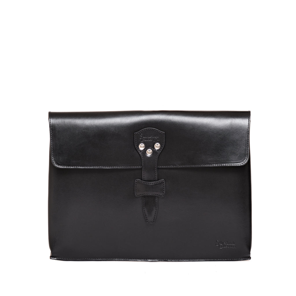 Silverback Document Holder in Black, front view with flap and riveted tab closure