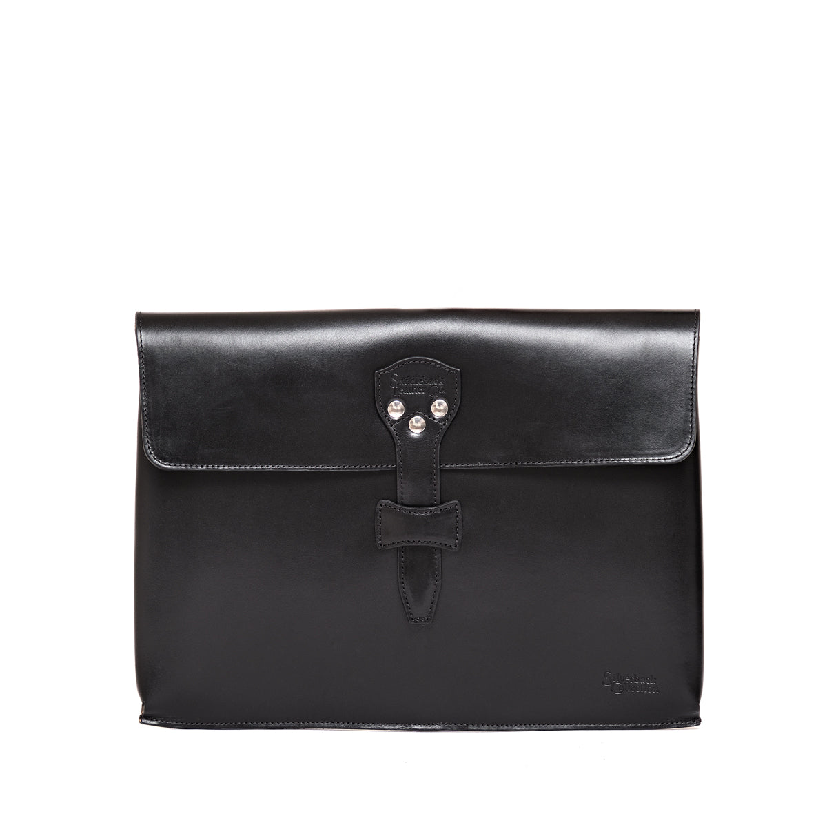 Silverback Document Holder in Black, front view with flap and riveted tab closure