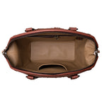 Dovetail Satchel in Chestnut, top-down view of the unzipped interior with slip pockets