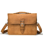 Fourteener Thin Leather Briefcase in Tobacco, front view with buckle closure