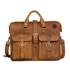 Flight Bag Leather Briefcase - Houston Astros in Tobacco, front view with embossed team logo and buckled pockets