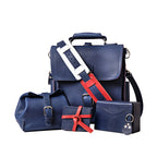 Saddleback Club Membership 250th Anniversary collection in Blue and Red with messenger bag, toiletry bag, coasters and desk box