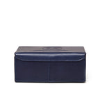 Saddleback Club Membership Thomas Jefferson Leather Desk Box in Blue and Red, closed side view with stitched seams