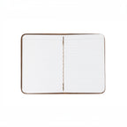 Leather Pocket Notebook in Dark Coffee Brown lying open to show lined pages and center stitching