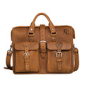 Flight Bag Leather Briefcase - Kansas City Royals in Tobacco, front view with embossed team logo and buckled pockets