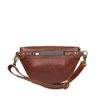 Leather Tumbled Fanny Bag in Chestnut, back view with a phone in the rear slip pocket