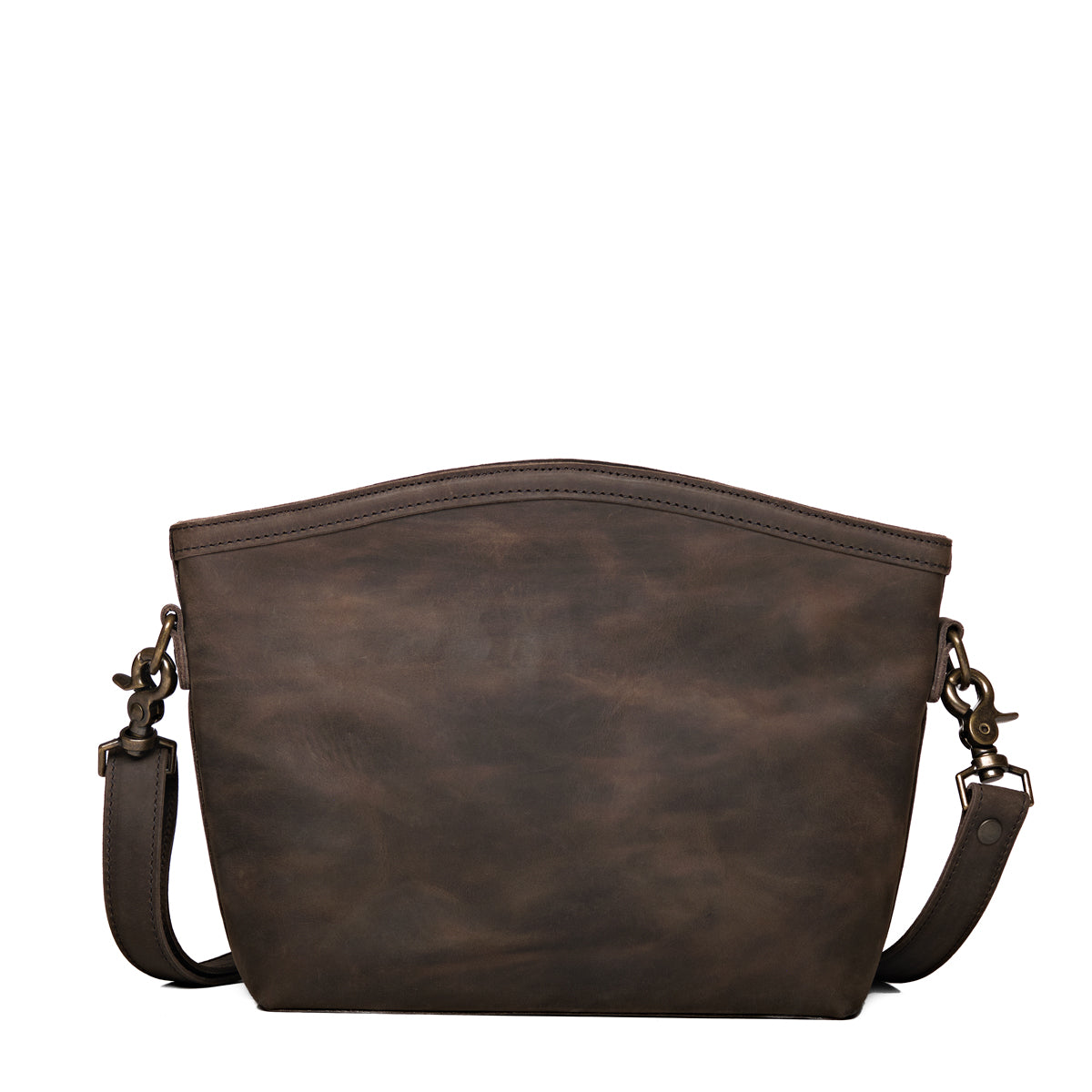 Lanita Medium Crossbody in Charcoal Gray, back view of plain leather side with strap clips