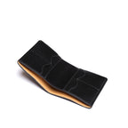 Large Bifold Wallet in Raven Black, open angled view showing the interior card slots