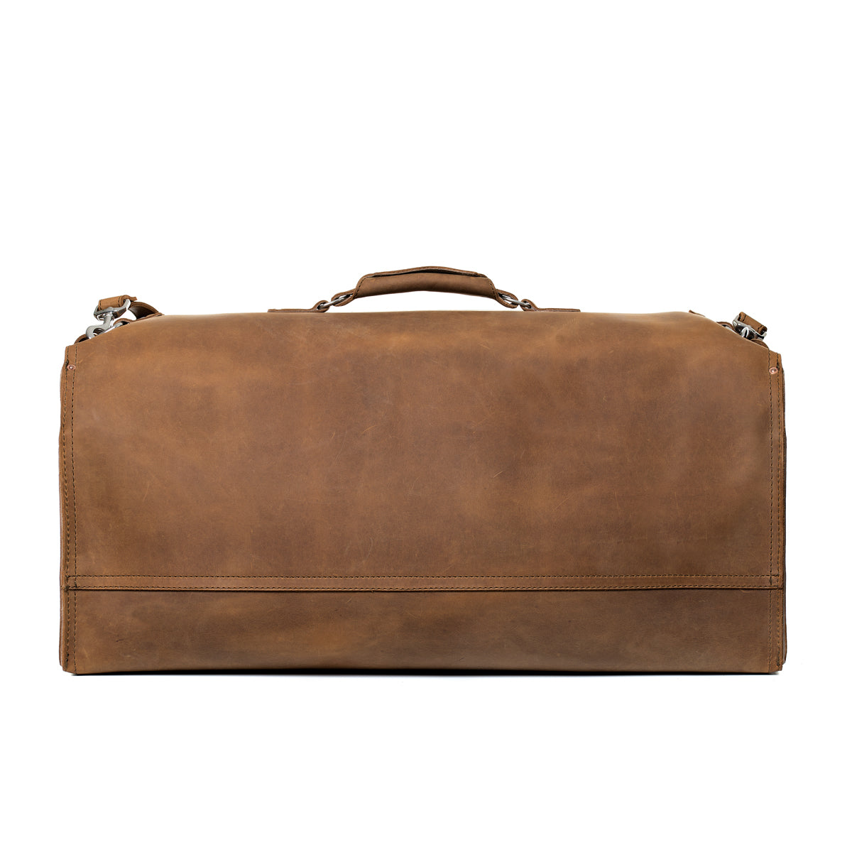 27" Adolescent Beast Duffle Bag in Tobacco, back view with smooth panel and top handle