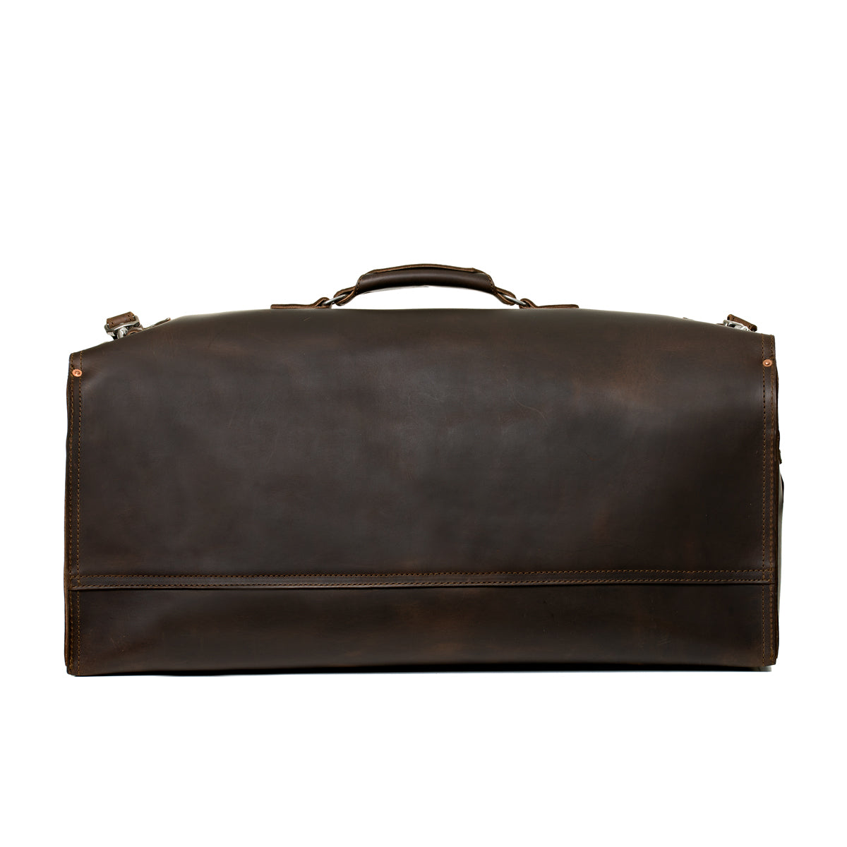 27" Adolescent Beast Duffle Bag in Dark Coffee Brown, back view with smooth panel and top handle