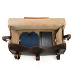 27" Adolescent Beast Duffle Bag in Dark Coffee Brown, top view open with a folded sweater and black case inside