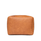 Pigskin Leather Packing Cube Set, medium cube end view showing its boxy zippered shape