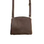 Leather Organizer Crossbody in Dark Coffee Brown, back view with adjustable strap