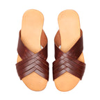 Martha Sandals in Chestnut, top-down view of pair side by side showing footbeds and woven straps