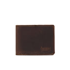 Medium Bifold Wallet in Dark Coffee Brown, closed front view with embossed logo in the corner