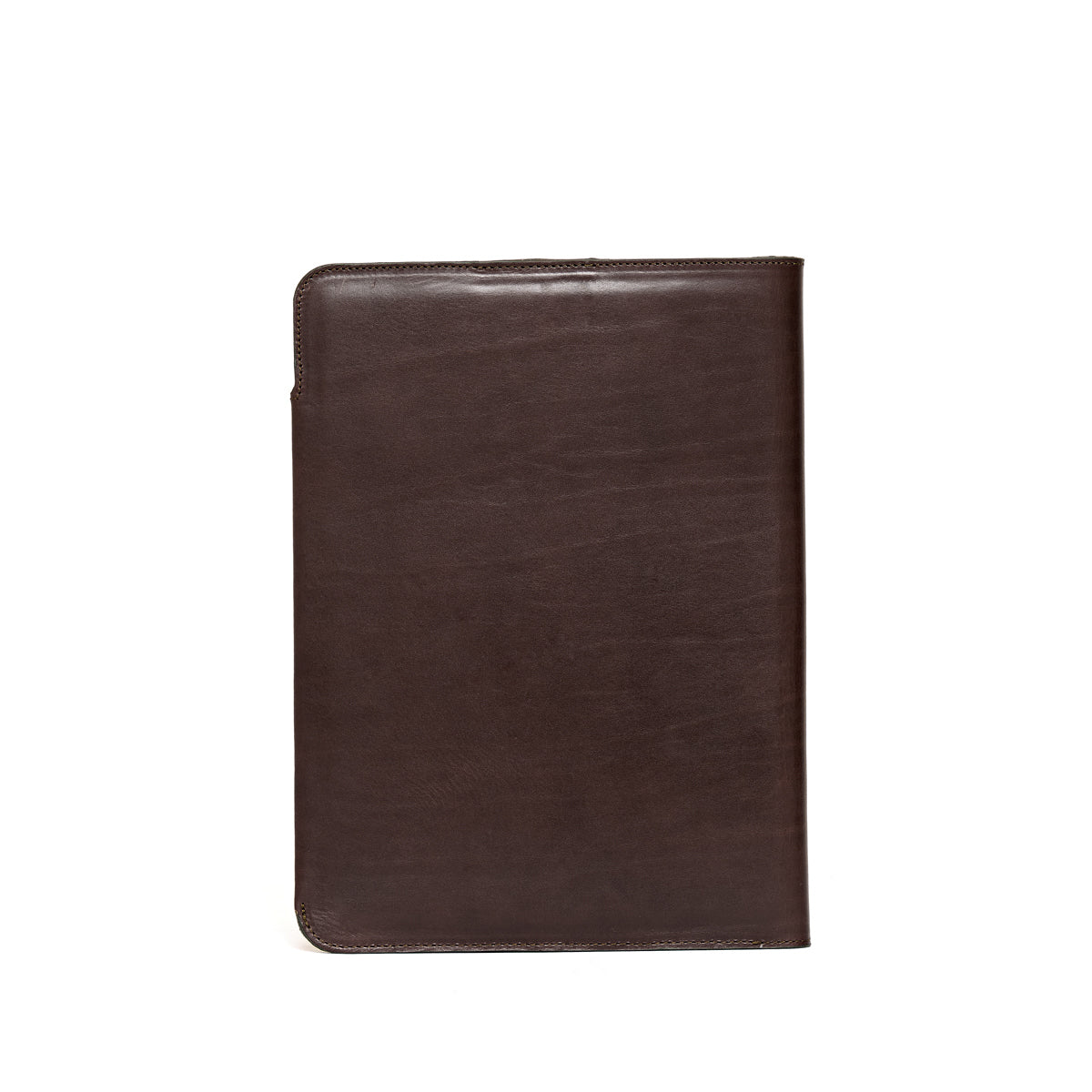 New Design Medium Portfolio in Dark Coffee Brown, back view of the closed cover