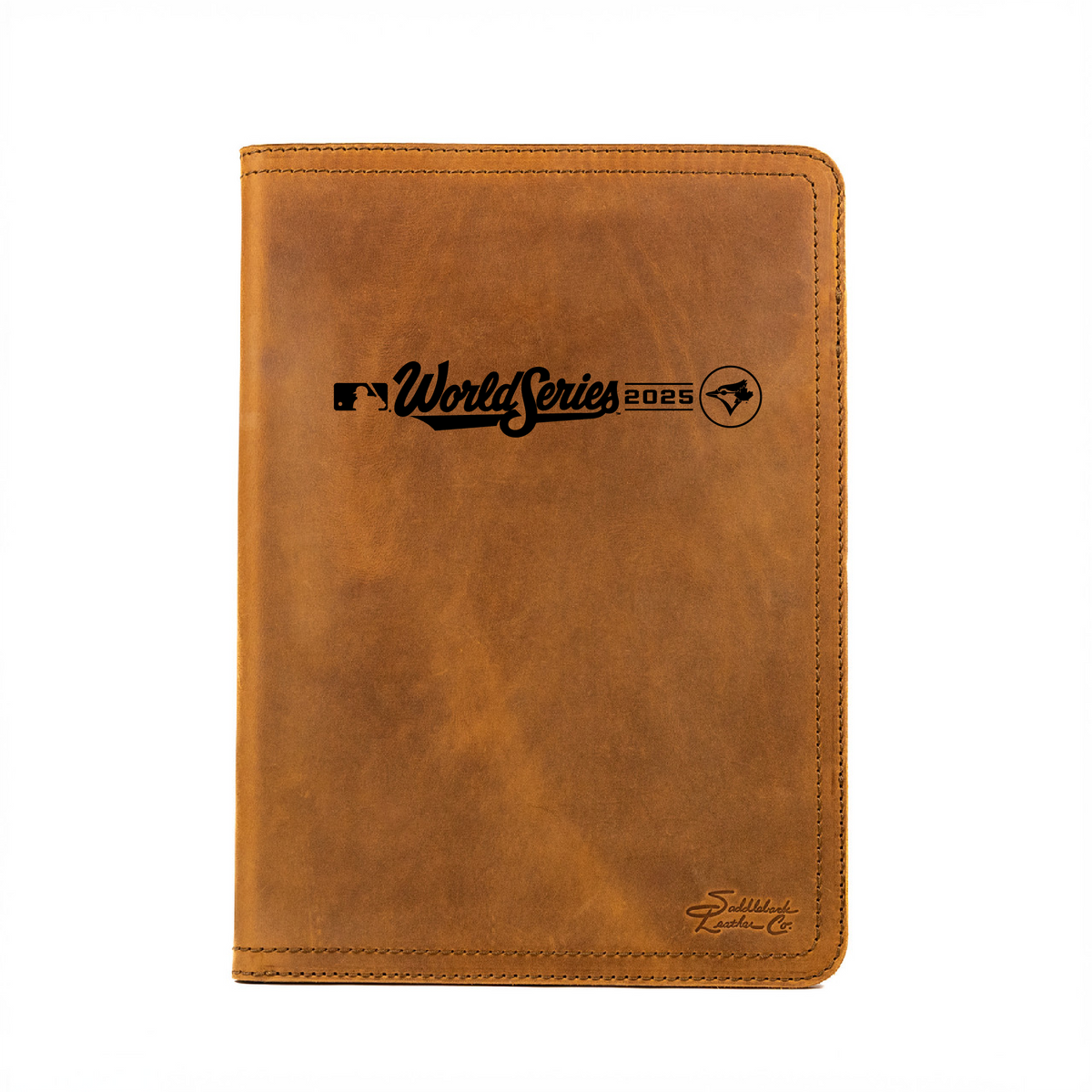 Leather Portfolio - Toronto Blue Jays World Series in Tobacco, closed front printed with World Series 2025 logo