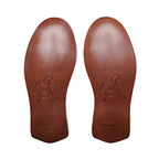 Men's Sheepskin Slippers in Dark Coffee Brown, bottom view of leather soles