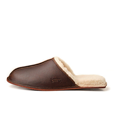 Men's Sheepskin Slipper in Dark Coffee Brown, side view