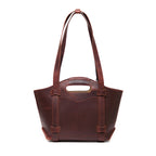 Original Tote in Chestnut, back view with cutout handle, shoulder straps and back slip pocket