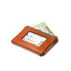 Silverback Front Pocket Leather ID Wallet in English Tan, ID window side with cash tucked inside