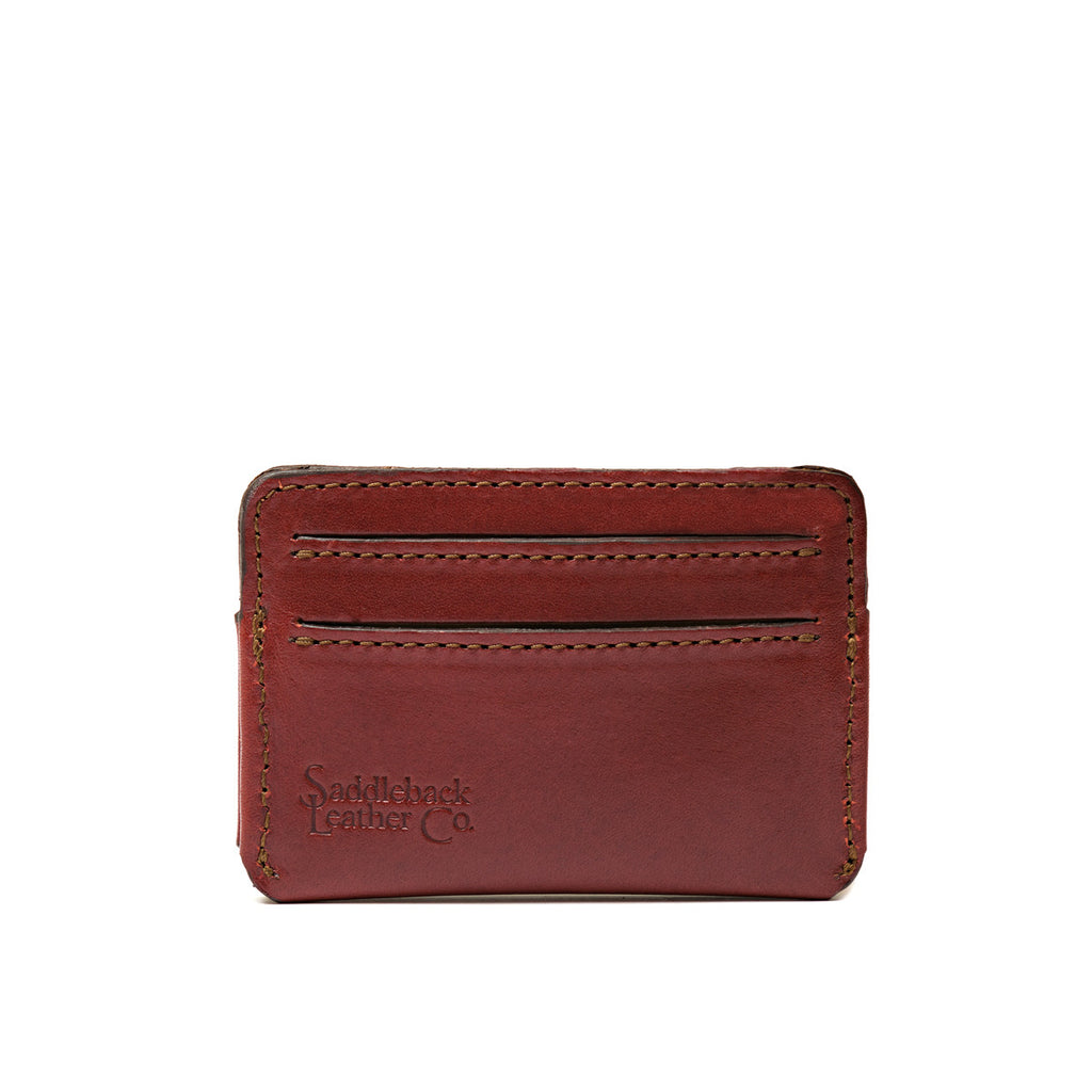 Silverback Front Pocket Leather ID Wallet in Oxblood, front view with two card slots and embossed logo