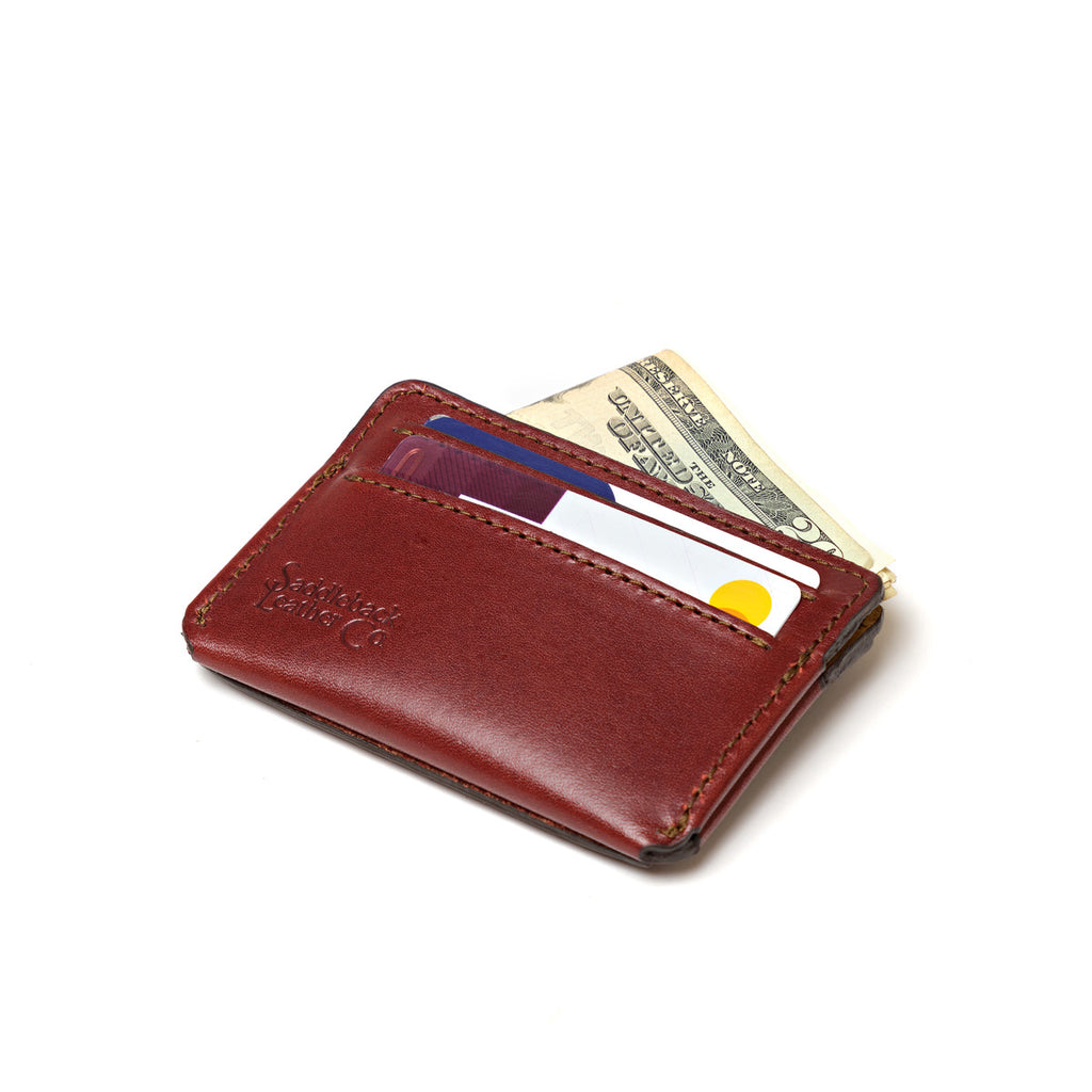 Silverback Front Pocket Leather ID Wallet in Oxblood, card slot side holding cards and folded cash