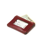 Silverback Front Pocket Leather ID Wallet in Oxblood, ID window side with cash tucked inside
