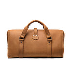 Leather Range and Tool Bag in Tobacco, back view with top handles and riveted strap tab