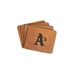 Oakland Athletics Leather Coaster Set in Tobacco, four fanned coasters with embossed A's logo