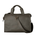 Simple Overnight Leather Duffle Bag in Black, front view with top handles and shoulder strap