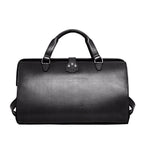 Wesley Deep Pocket Duffle in Raven Black, back view with top handles and center strap