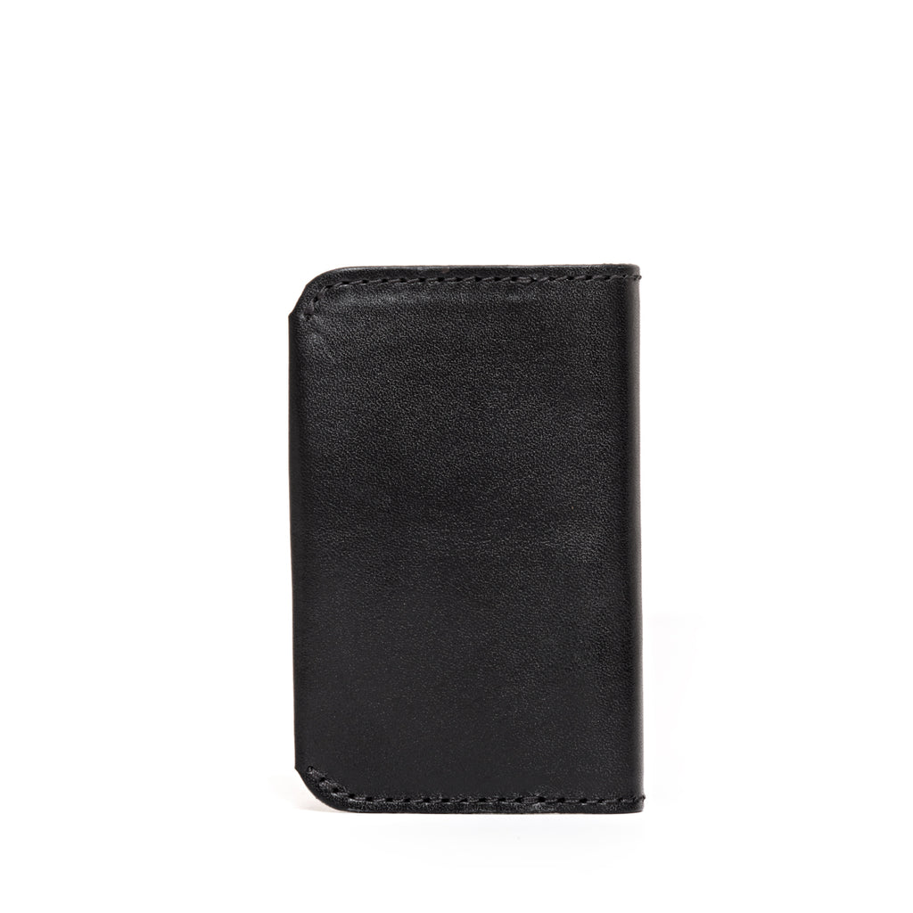 Slim Business Card Holder in Black, back view with stitched edges
