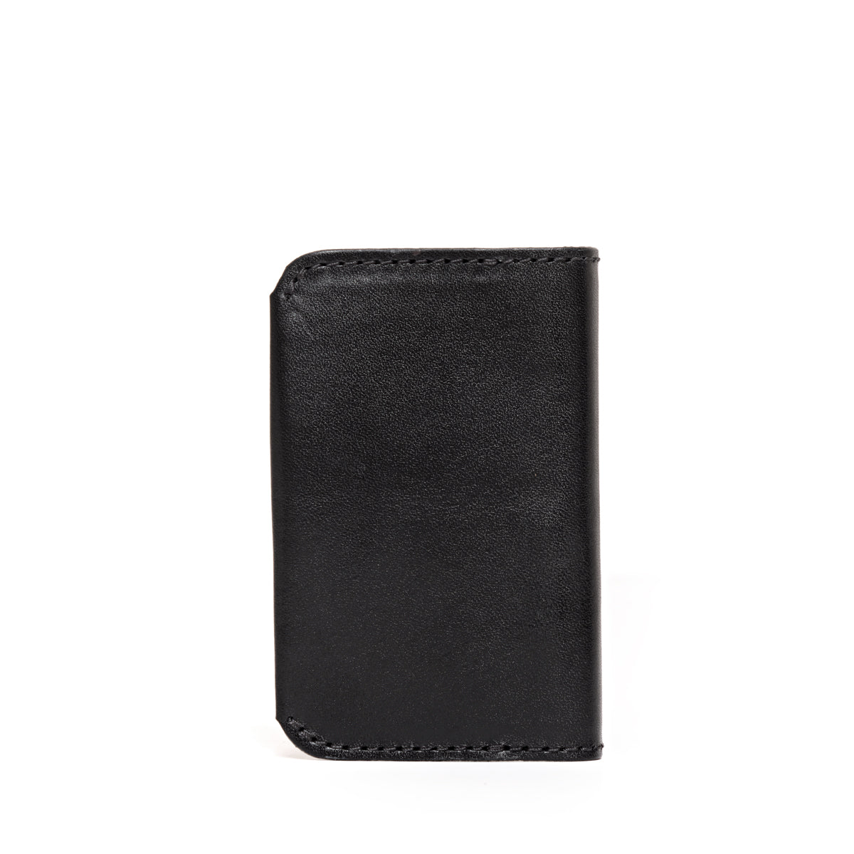 Slim Business Card Holder in Black, back view with stitched edges