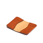 Slim Business Card Holder in English Tan, open flat view showing the natural inner panel