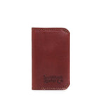 Slim Business Card Holder in Chestnut, front view with stitched edges and embossed logo