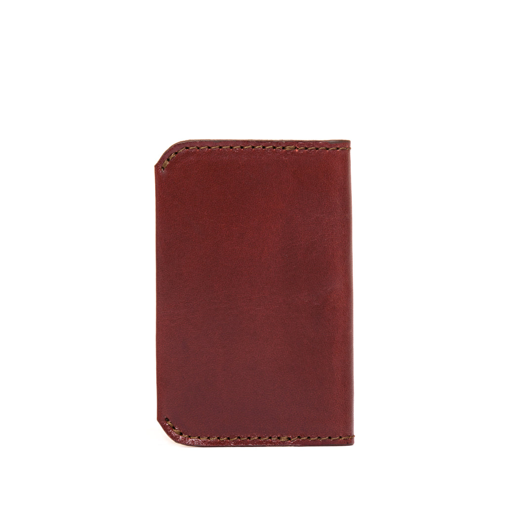 Slim Business Card Holder in Chestnut, back view with stitched edges