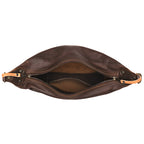 London Sling Small in Dark Coffee Brown, top view unzipped showing the empty interior