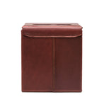 Tissue Box in Chestnut leather, back view showing the vertical stitched seam and lid flap
