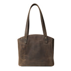 Leather Organizer Satchel in Black, front view with embossed logo and twin shoulder handles