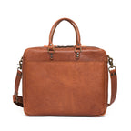 Women's Business Satchel in Tobacco, back view with top handles and shoulder strap